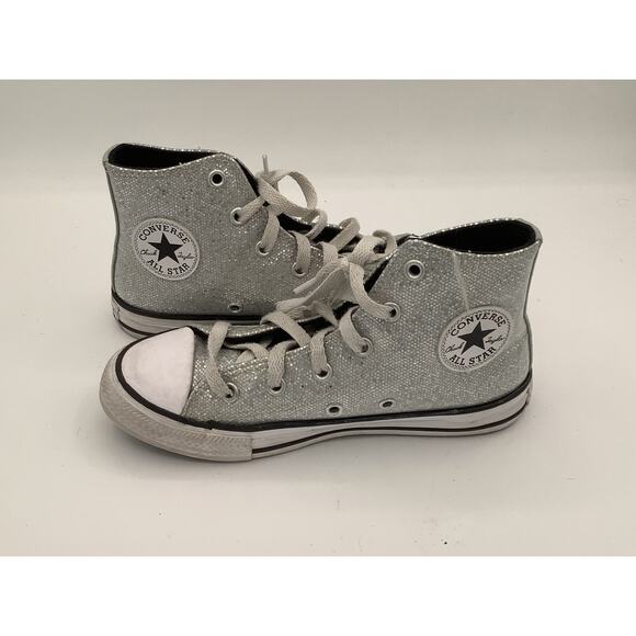 Kids Converse High Top Silver Sparkles Youth 1 Festive Holiday Party - Picture 7 of 7